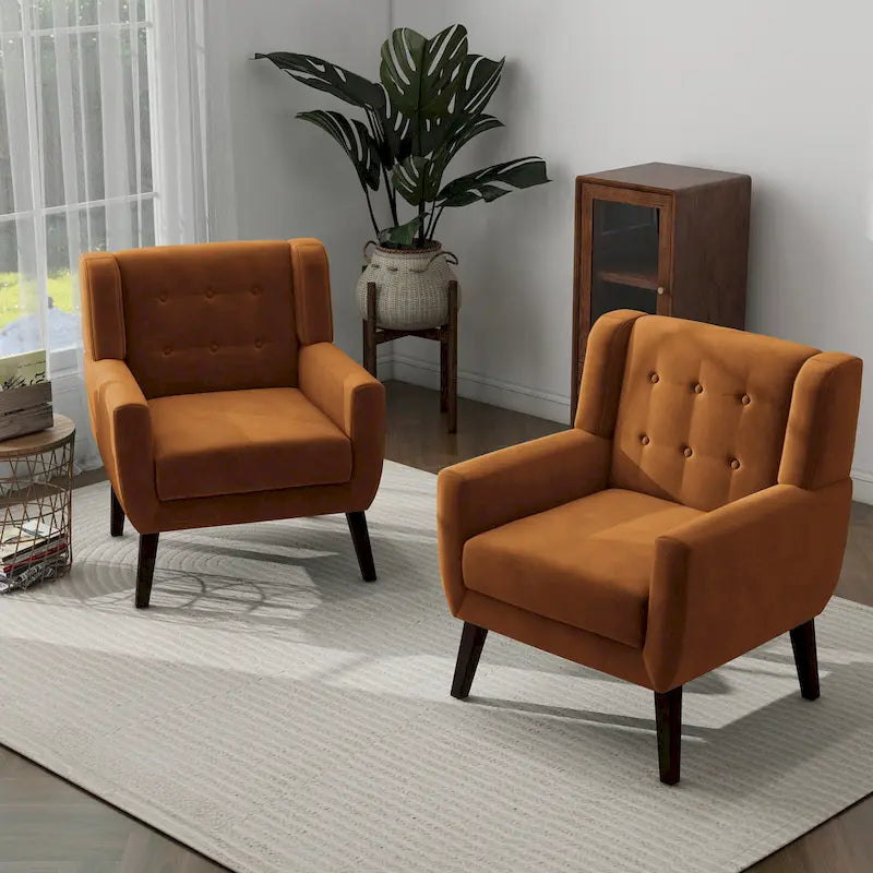 Set van 2 fluwelen accentstoelen voor de woonkamer, gestoffeerde fauteuils