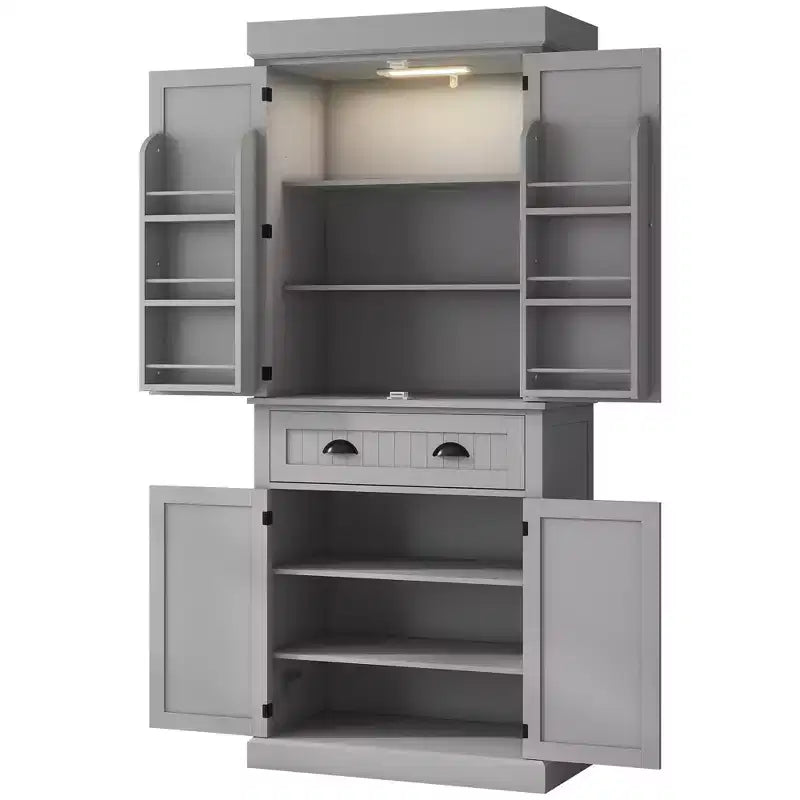 Credenza dispensa da cucina da 71 con luci LED, 6 ripiani sulle ante, un cassetto e 4 ripiani regolabili