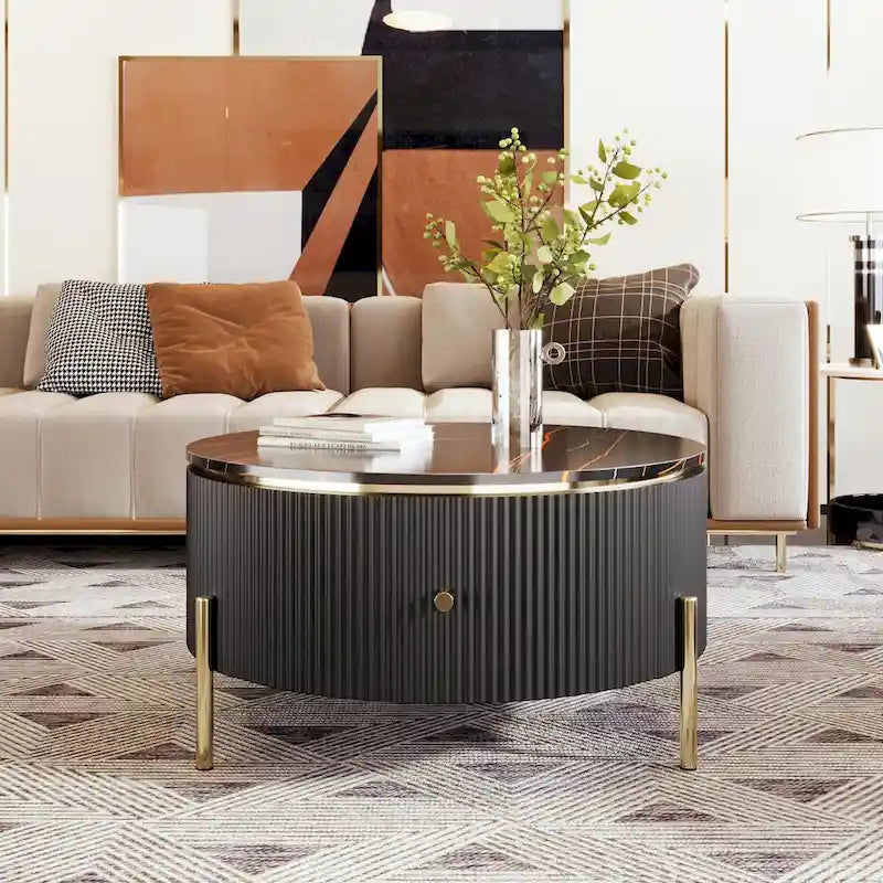 31.5 Modern Round Coffee Table with Large Drawer Storage