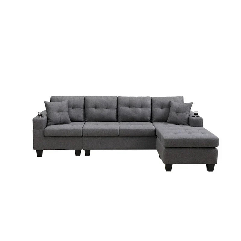 Modulaire hoekbank voor de woonkamer met L-vormige chaise longue en bekerhouder