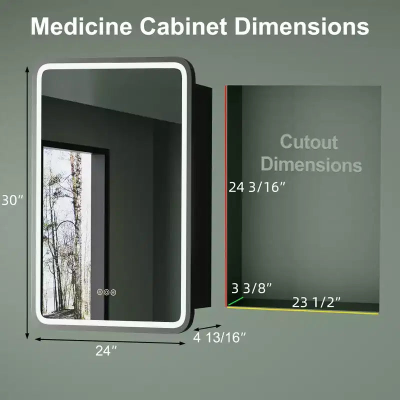 Schwarz/Weiß/Gold LED-Medizinschrank, eine Tür, Anschlag links oder rechts, zum Einbau oder zur Wandmontage