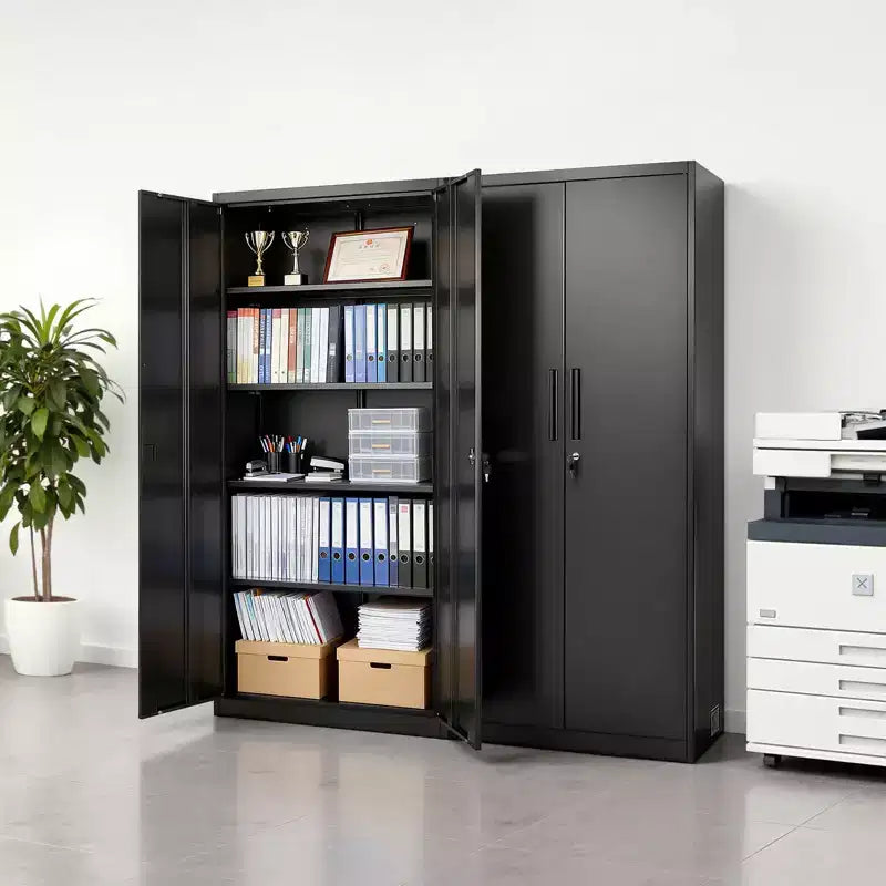 VEVOR Metallschrank, 175 cm hoher abschließbarer Stahlschrank für die Garage mit 4 verstellbaren Regalböden, 2 Magnettüren, 2 Schlüsseln und 5 Ebenen zur Werkzeugaufbewahrung, Schwarz