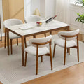 Set van 4 eetkamerstoelen, modern gestoffeerd ontwerp uit het midden van de eeuw, landelijke keukenstoelen met gewatteerde stoffen zitting en houten poten, beige