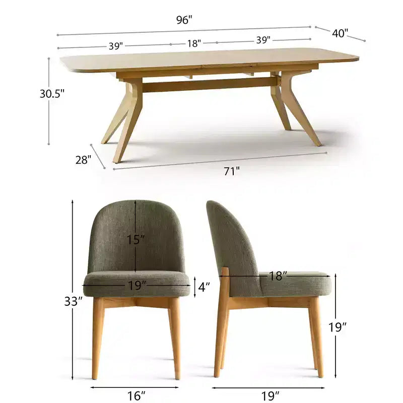 Ensemble de salle à manger 9 pièces pour 8 personnes, table extensible à piètement en tréteau avec chaises rembourrées à pieds en bois massif-Panipeachy