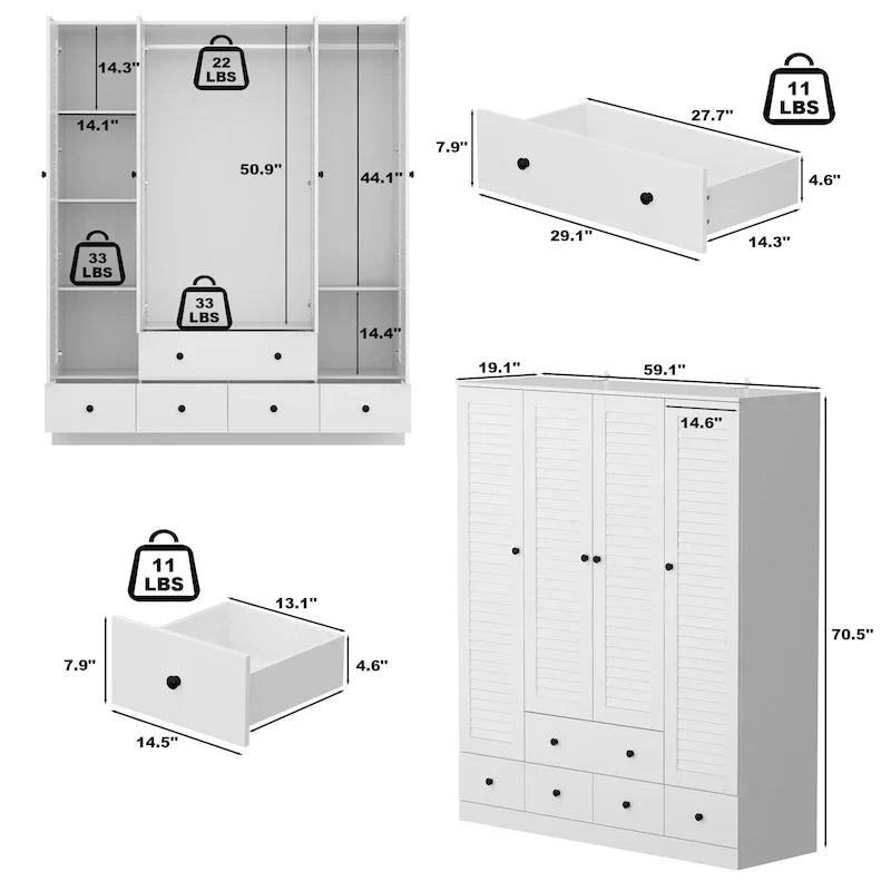 Armadio guardaroba indipendente grande 59W bianco