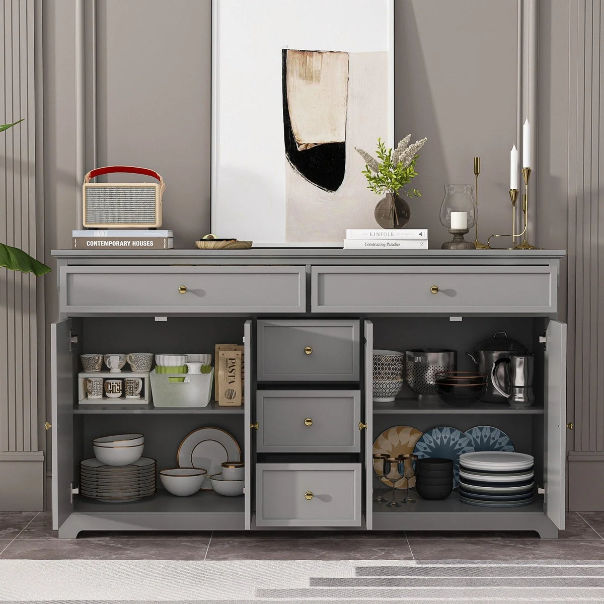 Credenza buffet bianca da 59.1'' in stile moderno di metà secolo, contemporanea e laccata