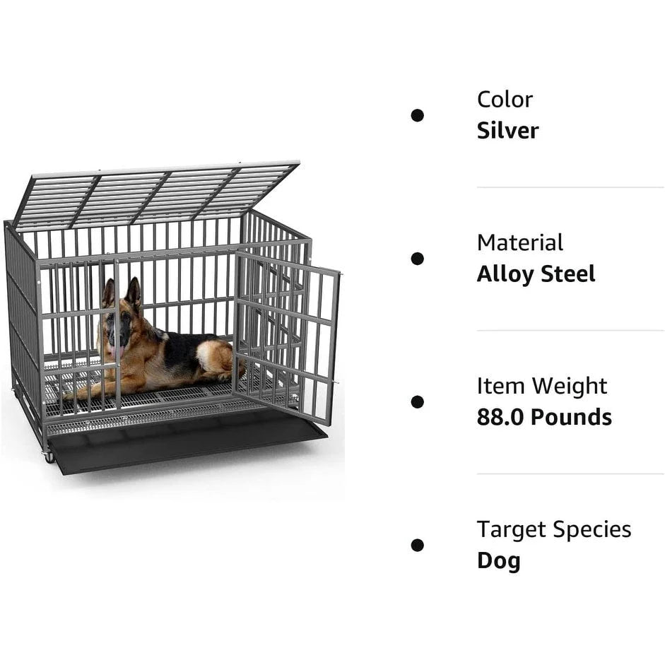 Cage pour chien BOSSIN robuste et indestructible de 48/38 po, chenil anti-fugue avec roulettes verrouillables