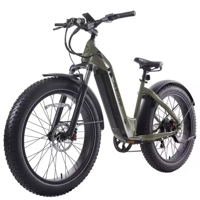 Elektryczny rower hybrydowy GOTRAX dla dorosłych, z grubymi oponami 26", z niskim przekrokiem - zielony
