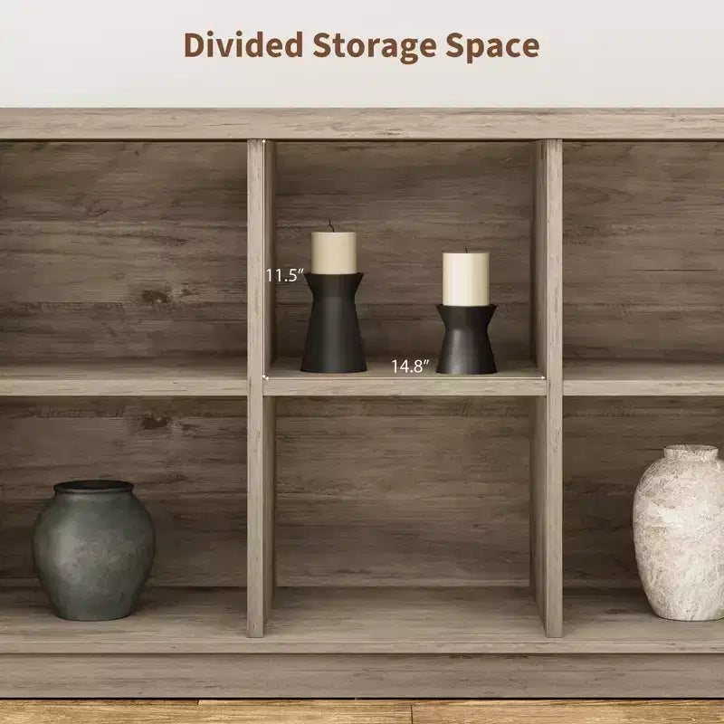 8 Cube Storage Organizer Bookshelf, Farmhouse Horizontal Bookcase, 62 Inch Wood Storage Bookcase for Entryway, Long Low Bookshelves for Living Room