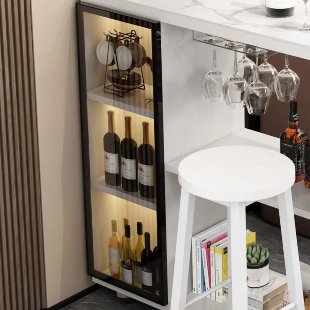 Modern Stone Top Freeform Bar Table with Storage for Home Bars