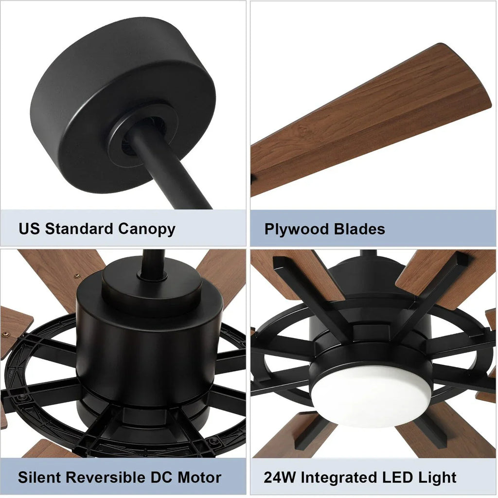 Ventilatore da soffitto con telecomando e luci, grande, con 8 pale in legno