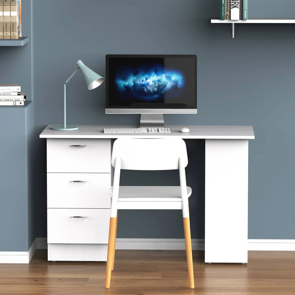 Scrivania HOMCOM 47 con libreria, moderna, per home office, tavolo da scrittura e postazione di lavoro con 3 cassetti e ripiano contenitore - bianca