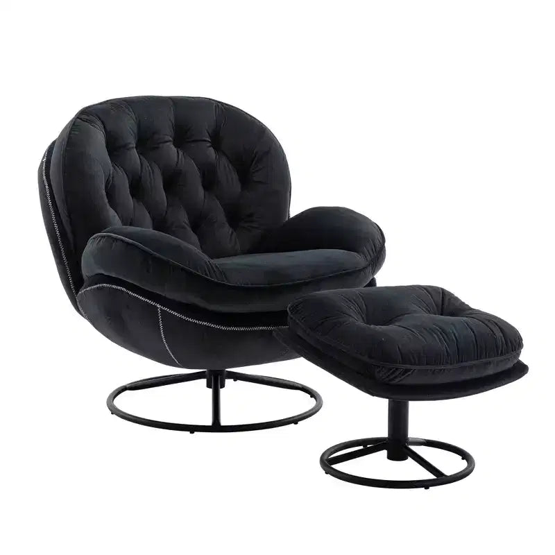 Okak Samt-Sessel mit Hocker, moderner armloser Wohnzimmersessel im Mid-Century-Stil, weicher und bequemer Sessel zum Fernsehen und Spielen