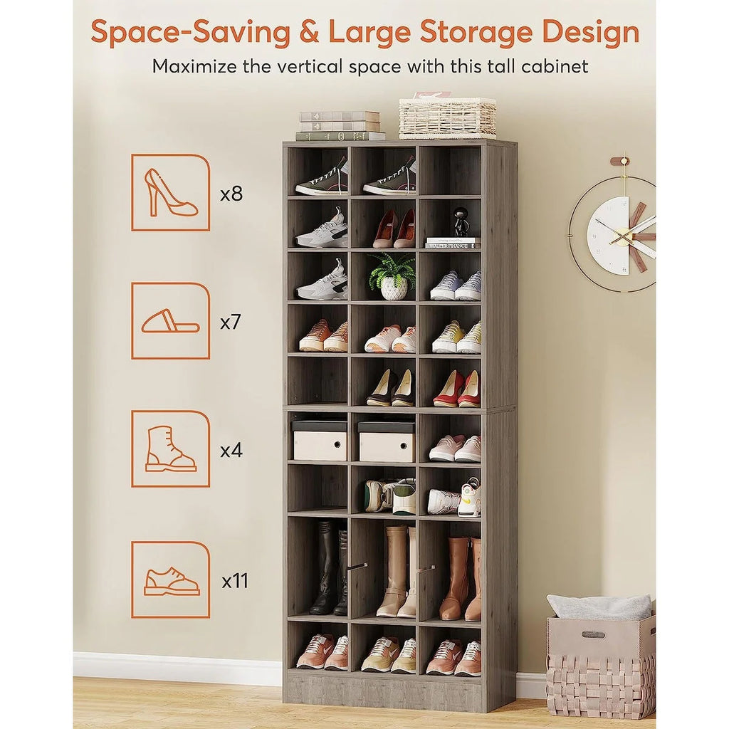 Hoge schoenenkast voor 30 paar schoenen, 10 etages, wit houten schoenenrek voor kledingkast en hal - 10 etages