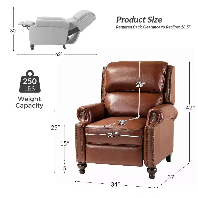 Set aus 2 modernen Elisabete-Sesseln mit hoher Rückenlehne aus echtem Leder und Vintage-Nagelkopfbesatz für Wohnzimmer und Schlafzimmer| ART OF LIVING DESIGNS