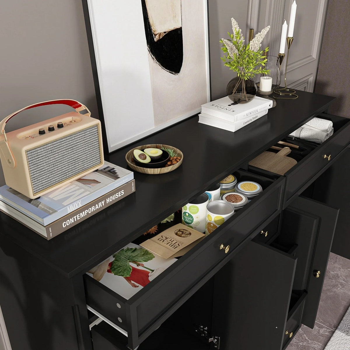 Credenza buffet bianca da 59.1'' in stile moderno di metà secolo, contemporanea e laccata