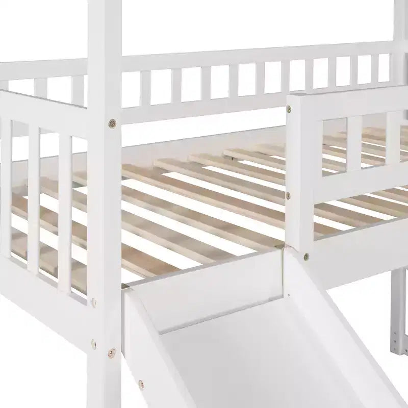 Twin House Loft Bed with Slide and Stairs, Loft Bed with Storage Drawers, Wood Cabin Loft Bed for Kids Toddlers