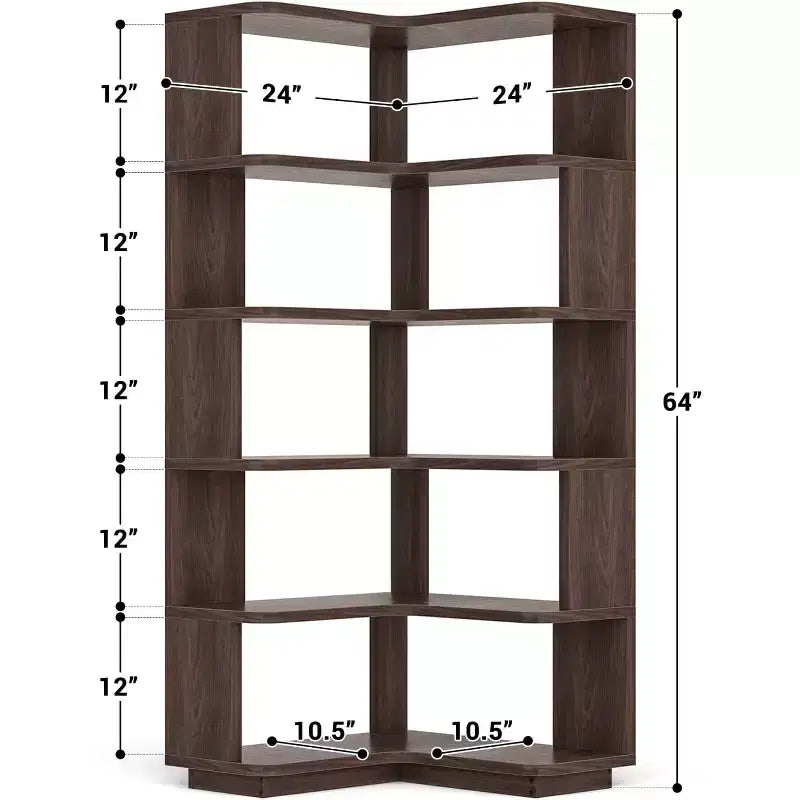 6-tier Corner Bookshelf, Space-saving Display Shelving Unit