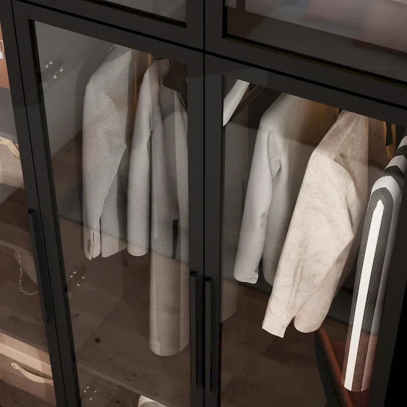 47.2 Wide Armoire LED Light All Glass Door Closet Cabinet Wardrobe