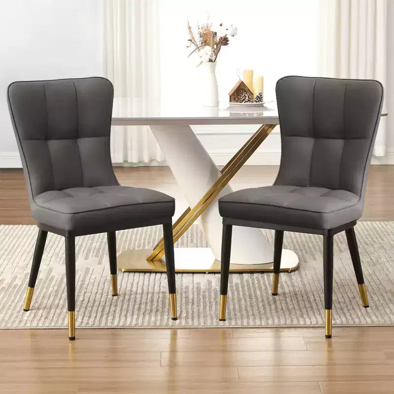 Bekrvio Dining Room Chairs Set of 6, Modern Upholstered Faux Leather Seat with High Back, Metal Legs, Armless Kitchen Chairs for Living Dinning Room