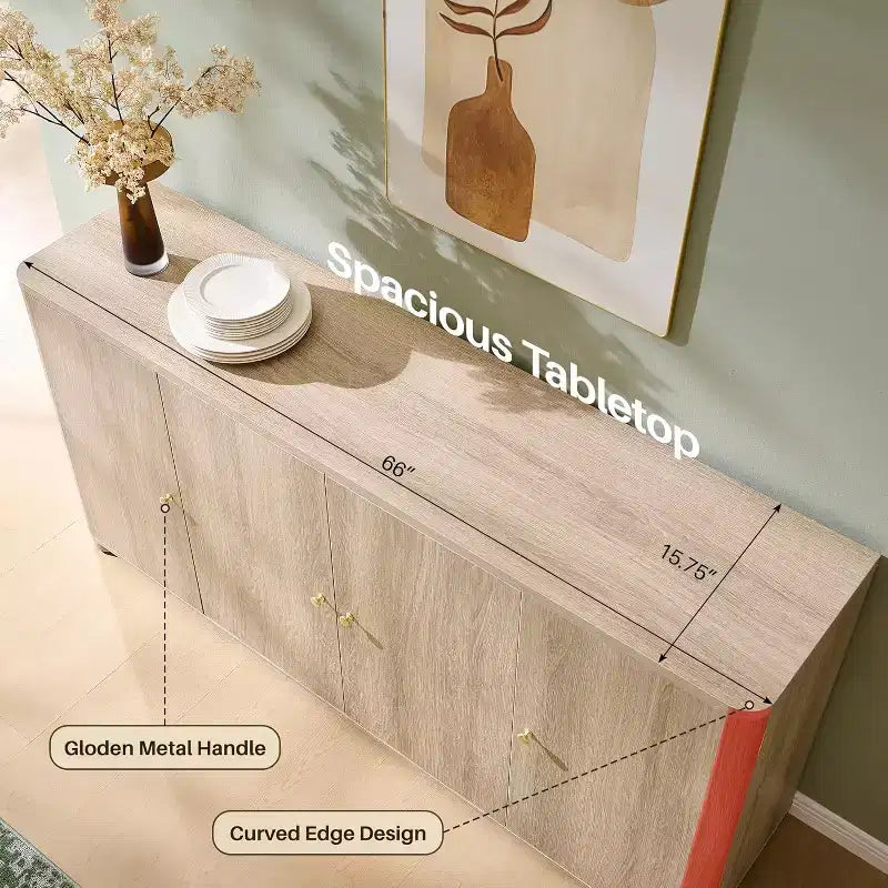 4 kapaklı ve raflı mutfak büfe konsol dolabı, modern büyük büfe depolama dolabı, 66 kahve barı depolama dolabı