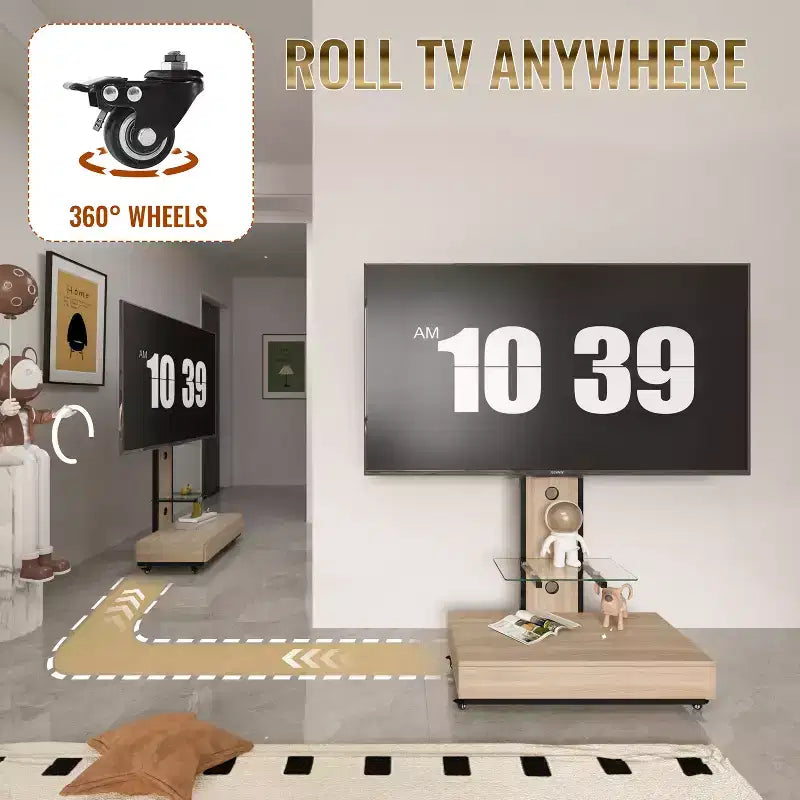 TV Stand for 32-75 TVs, Adjustable Height Mobile TV Cart with Drawer and Wheels for Living Room, Bedroom, Offices -ModernLuxe