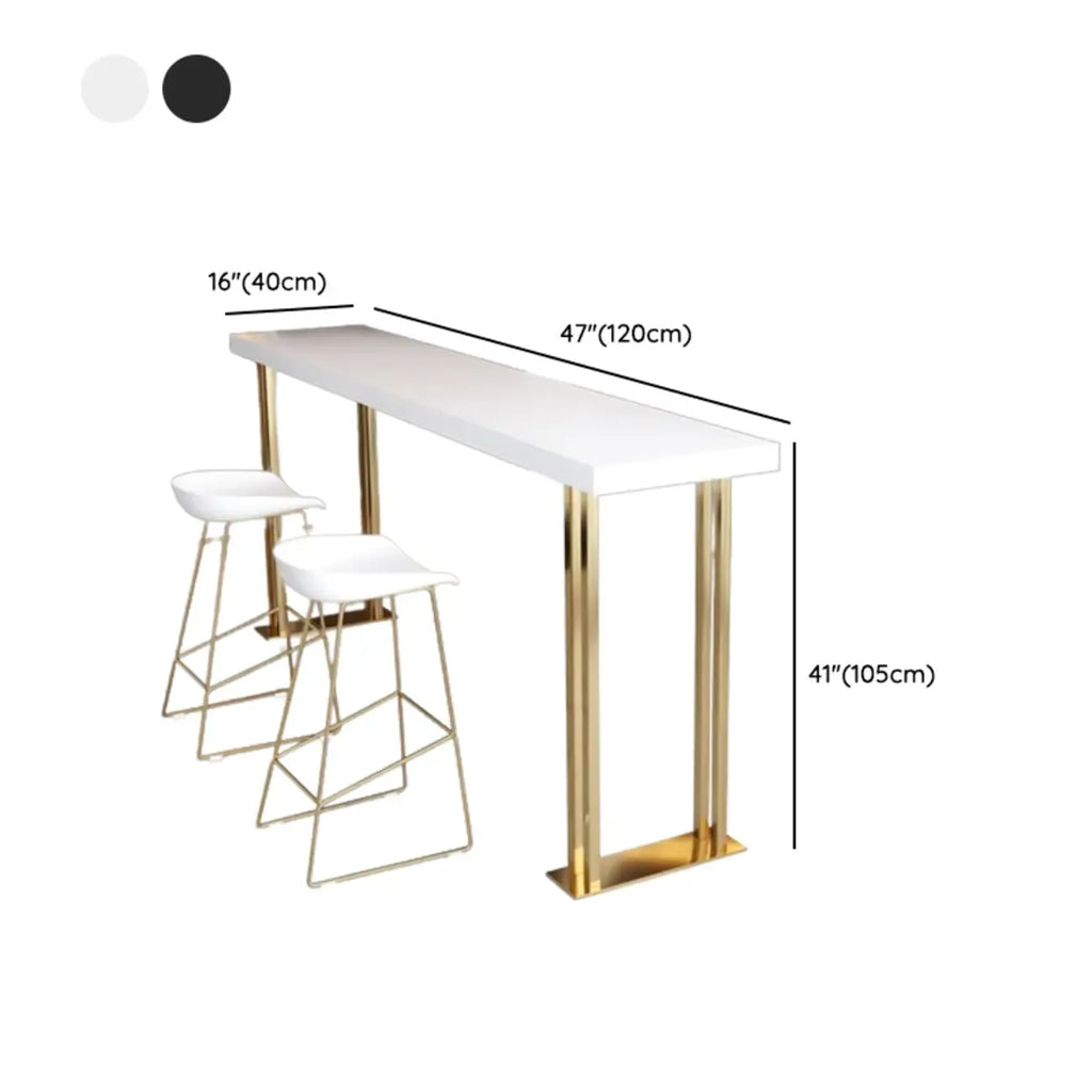 Table de bar rectangulaire luxueuse en bois avec piètement traîneau doré pour les repas