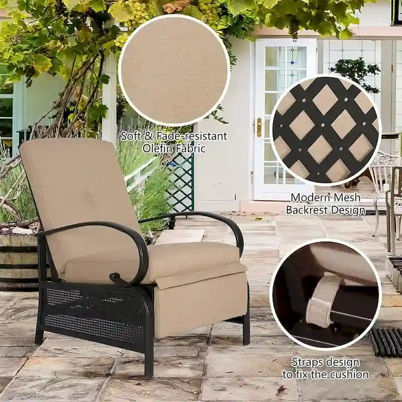 Verstellbarer Relaxsessel für Terrasse, Lounge-Sofa mit Kissen – 38 (T) × 26,5 (B) × 38,5 (H) Zoll