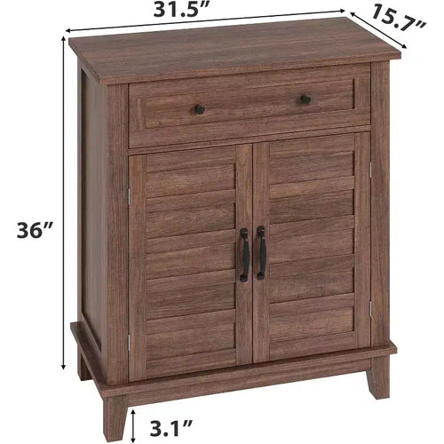 31.5 Rustic Storage Cabinet, with Slatted Doors, 3-Tier Adjustable, Double Door Locker, for Kitchen, Dining Room, and Home Office