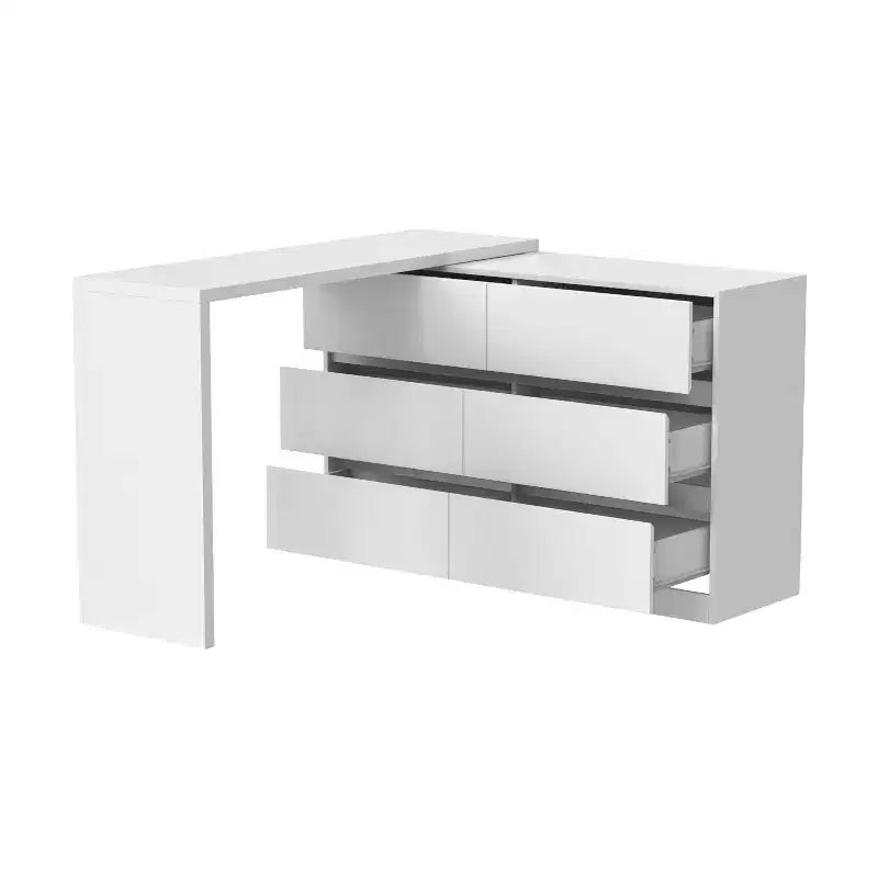 Smart Rotatable/Extendable Buffet Sideboard with 6 Drawers, Extended Countertop, Non-slip Mat, Rotating Dining Table, Kitchen Island Pantry