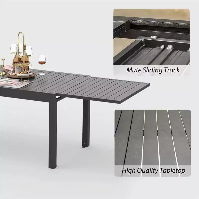 Okak aluminium eettafel voor patio, uitschuifbare tafel voor eetkamer en keuken