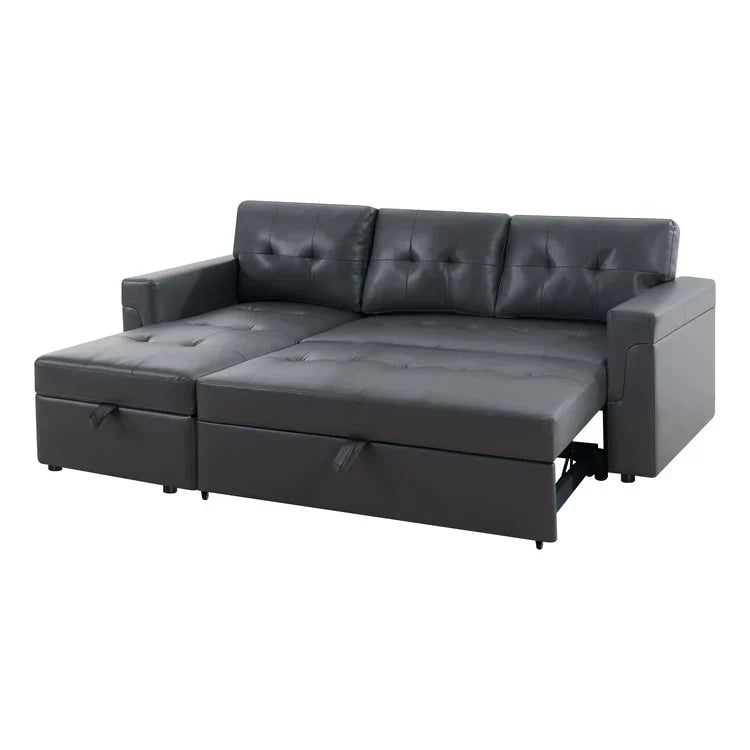Divano componibile reversibile trasformabile con letto estraibile, chaise longue con contenitore nascosto e gambe resistenti