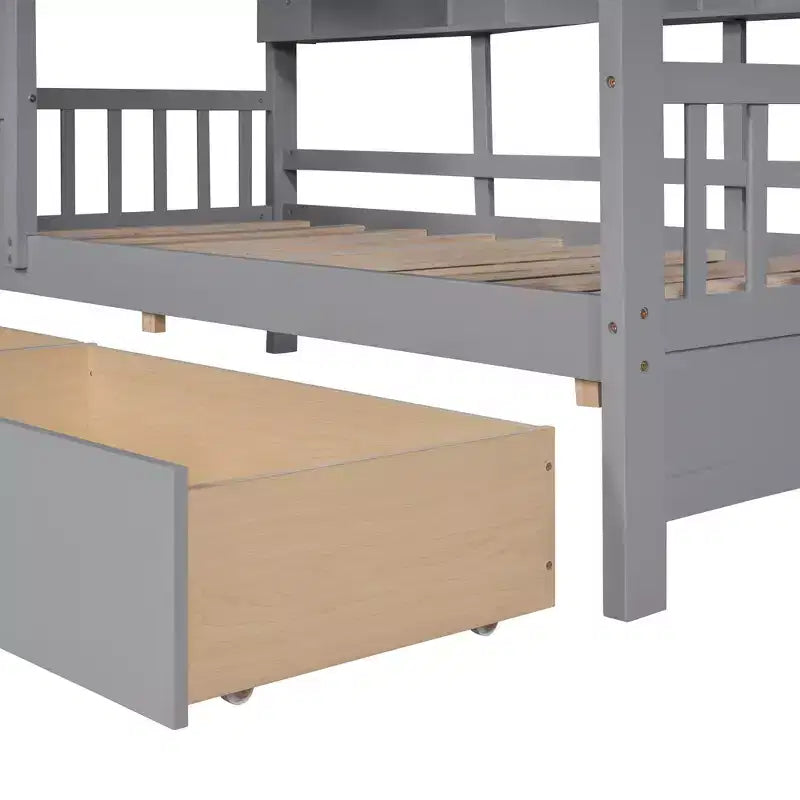 Holzhausbett in Twin-/Full-Größe mit 2 Schubladen, Kinderbett mit Ablagefach – ModernLuxe
