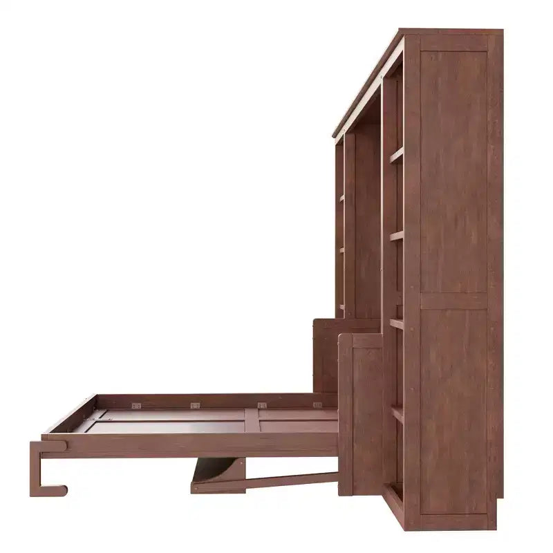 Letto a scomparsa Murphy matrimoniale/queen salvaspazio con scrivania e libreria, marrone scuro - ModernLuxe