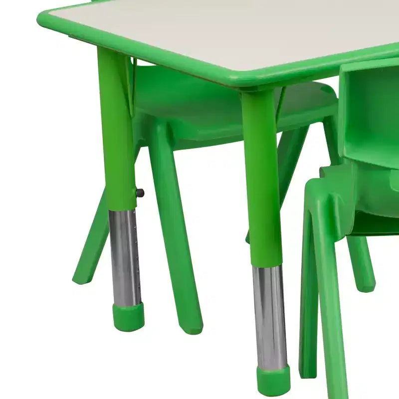 Emma and Oliver rechthoekige kunststof activiteitentafelset van 23,625W x 47,25L met verstelbare hoogte en 6 stoelen
