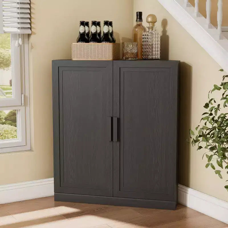 Mobile angolare Dovelina con ripiani regolabili, credenza, mobile portabottiglie e mobile da cucina e sala da pranzo con ante in legno - 31H x 31W, 36H x 31W