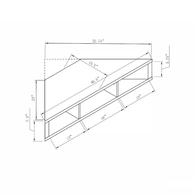 47-Zoll schwebender Eck-TV-Ständer, 3 Ablagen, Übergangsstil, platzsparende Wandmontage