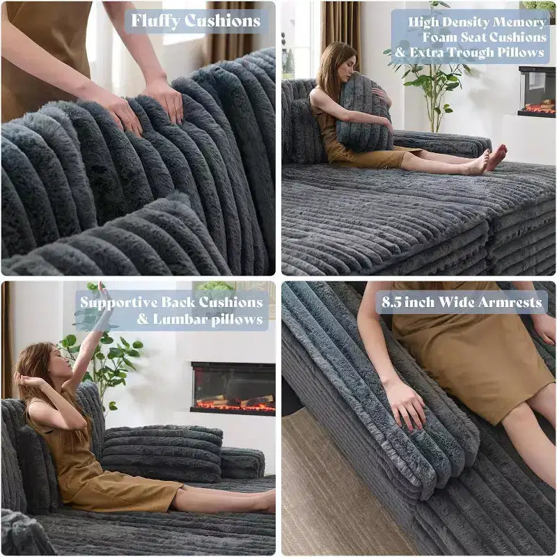 AMERLIFE 93 dubbele chaise longue voor twee personen, diepe Cloud-bank met lendekussens en brede armleuningen, eenvoudige montage, imitatiebont
