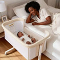 Babywiegje met wielen – beige / grijs / roze, wiegje naast het bed, voor 1 baby