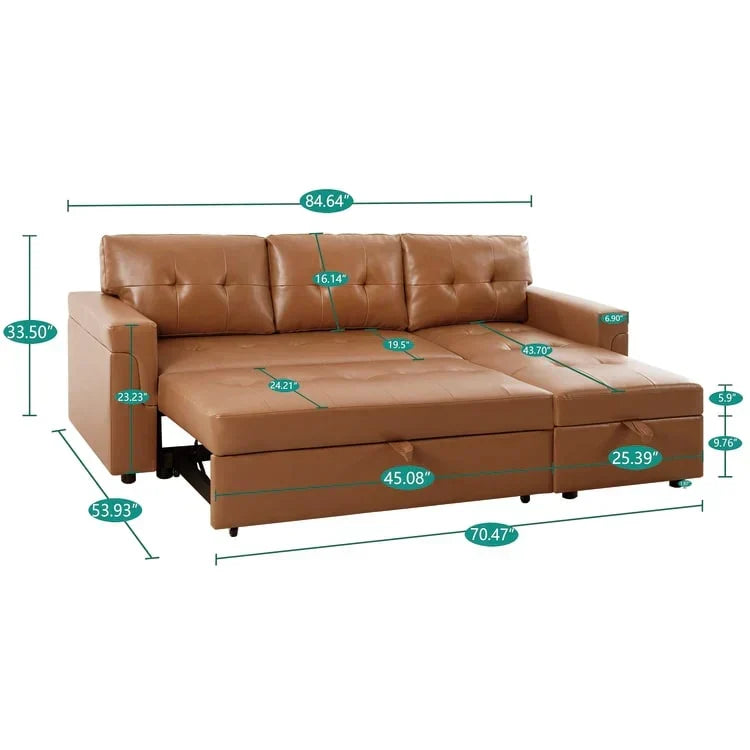 Divano componibile reversibile trasformabile con letto estraibile, chaise longue con contenitore nascosto e gambe resistenti