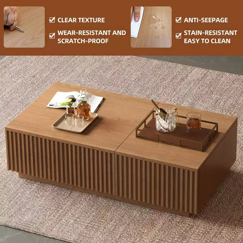 51,1 moderner Couchtisch im Mid-Century-Stil mit aufklappbarer Tischplatte, rechteckiger Walnuss-Mitteltisch für das Wohnzimmer