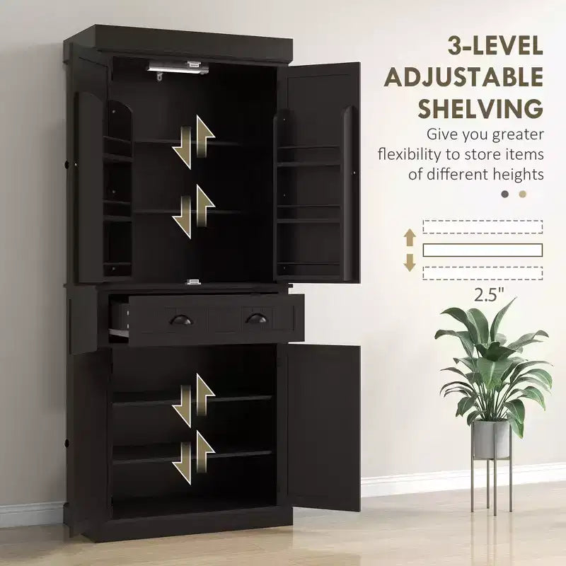 71 Kitchen Pantry Cabinet with LED Lights, 6 Door Shelves, a Drawer and 4 Adjustable Shelves