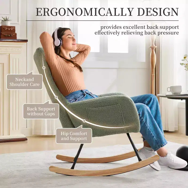 Nursery Rocking Chair, Living Room Glider Rocker for Breastfeeding, Comfy Accent Chairs for Bedroom, Plush Teddy Upholstered Armchairs Indoor