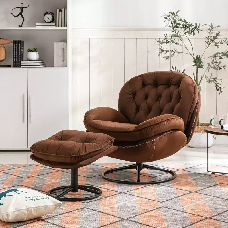 Okak Samt-Sessel mit Hocker, moderner armloser Wohnzimmersessel im Mid-Century-Stil, weicher und bequemer Sessel zum Fernsehen und Spielen