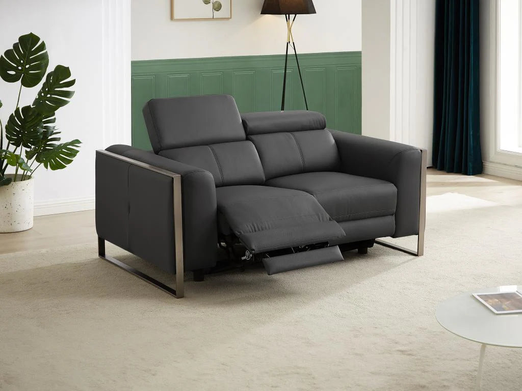 Canapé 2 places Meublori électrique en cuir gris anthracite Meublori