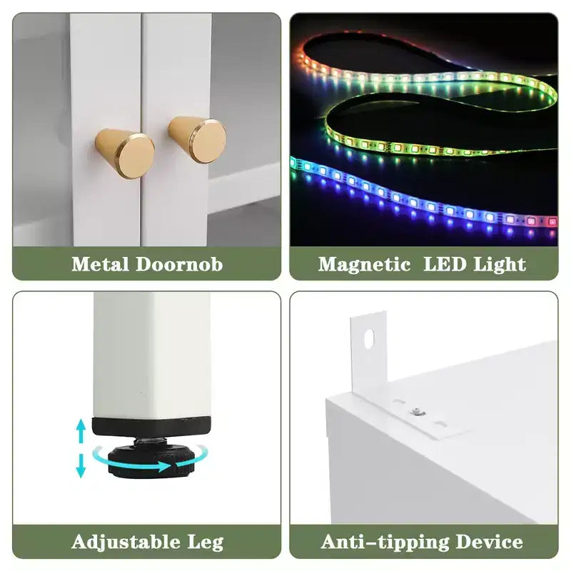 Bekrvio 67 inch hoge vitrinekast met glas aan 3 zijden en ledverlichting, 5 opberglagen met dubbele deuren en metalen frame voor verzamelobjecten, ideaal voor kleine ruimtes