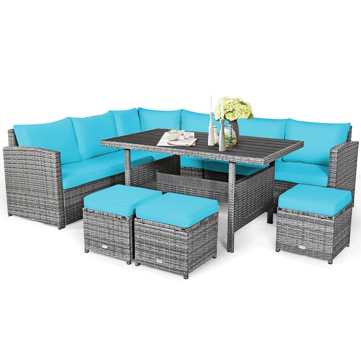 Costway 7-delige eethoek voor de patio van rotan, modulaire bank, fauteuil en voetenbank - Bekijk de details