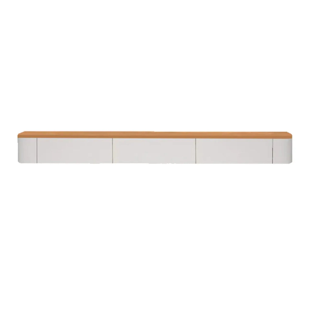 Meuble TV suspendu contemporain, long et blanc, en bois, avec tiroirs