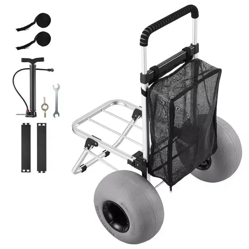 VEVOR Beach Dolly with Big Wheels for Sand, 20 x 15 Cargo Deck, Folding Sand Cart with 12 Balloon Wheels, 165 lbs Loading Capacity, Silver+Black
