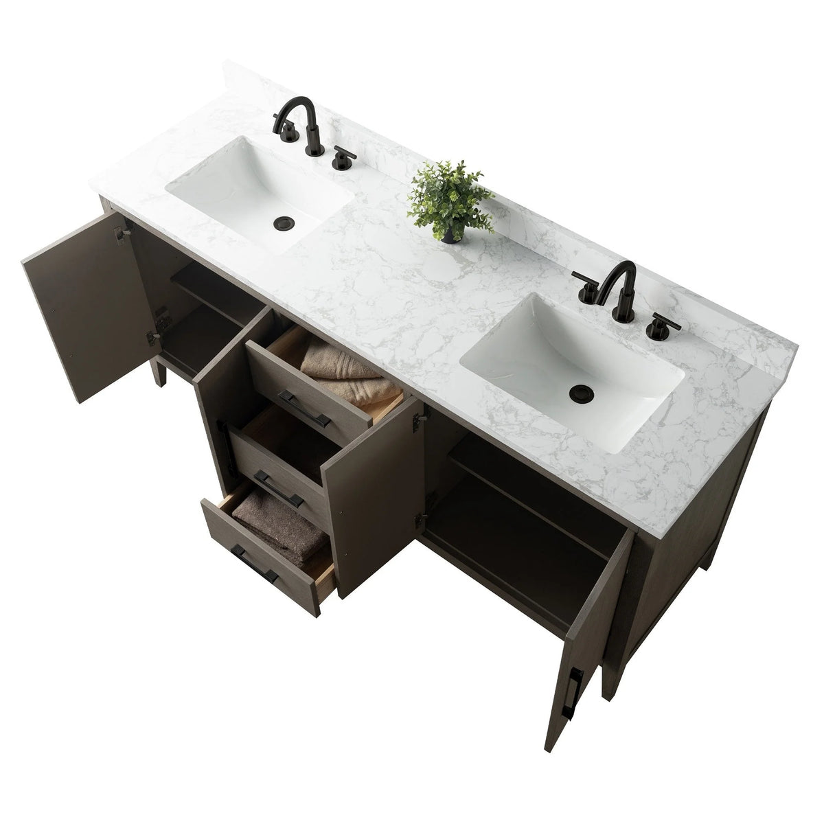 Vanity Art 72 badkamermeubel met dubbele wastafel en blad van composietmarmer